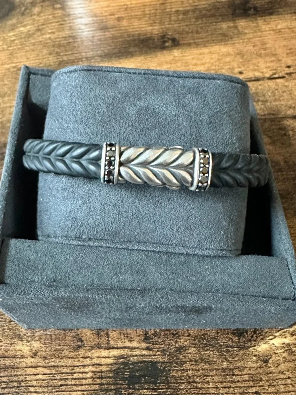 David Yurman Chevron Bracelet in Black Rubber w/ Pavé Black Diamonds